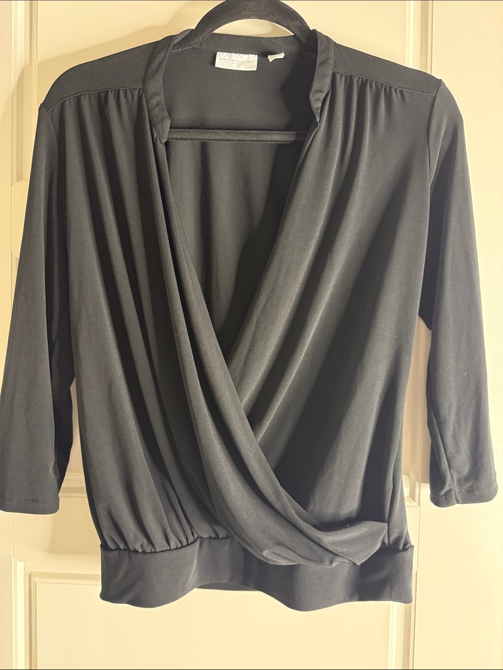 White House Black Market Black Draped Surplice Top